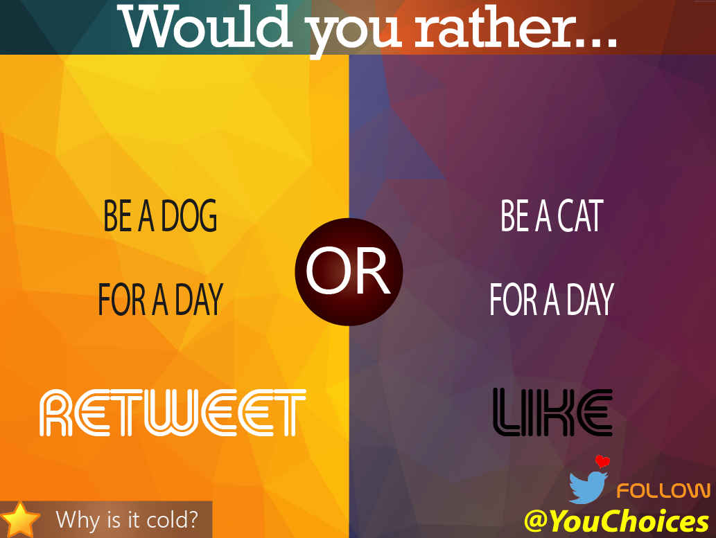 YouChoices's tweet photo. Which would you rather be for a day? https://t.co/H0cvkk7XcV
