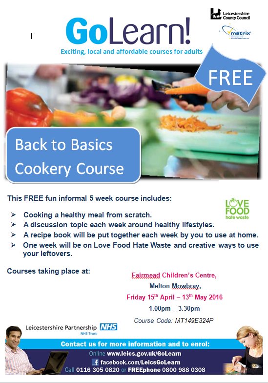 CoveEdgeFairmea's tweet photo. Free Back to Basics cookery course Fairmead Childrens centre #meltonmowbray starting 15 April https://t.co/v9zYAYjtcF