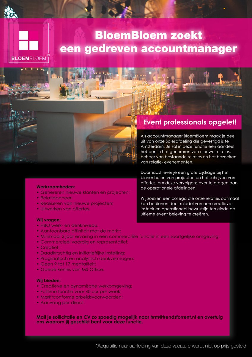 TrendsforRent's tweet photo. Gezocht #Accountmanager #BloemBloem per direct bekijk de #vacature online  https://t.co/oR5HGEg7iN https://t.co/VAm0qnnxOJ