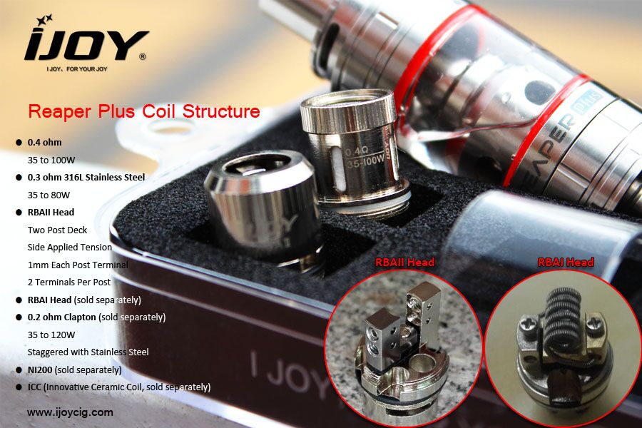IjoyTechnology's tweet image. #ijoy #reaperplus #atomizer #tank Dual/Single DIY coil all can twist with clapton now.Bigger deck,more wires choices