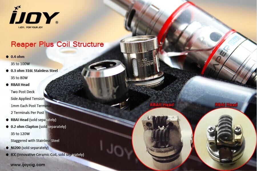 IjoyTechnology's tweet image. #ijoy #reaperplus #atomizer #tank Dual/Single DIY coil all can twist with clapton now.Bigger deck,more wires choices
