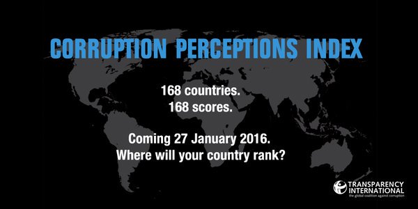 TIKenya's tweet image. The global #CorruptionPerceptionIndex 2015 to be released tomorrow, 27th January 2016