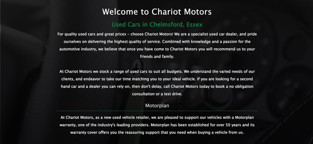 ChariotMotors's tweet photo. WE OFFER A SUPERB SERVICE BEFORE AND AFTER YOU PURCHASE YOUR VEHICLE. 

See https://t.co/Nnv89Uj1tb for details. https://t.co/x2Kj5XtPQi