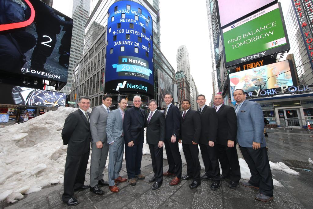 NasdaqExchange's tweet photo. .@NetApp and @TomMendozaTalks ringing the Opening Bell in celebration of 20 Years on @Nasdaq #NetApp20 $NTAP https://t.co/WcNMRf6qk5
