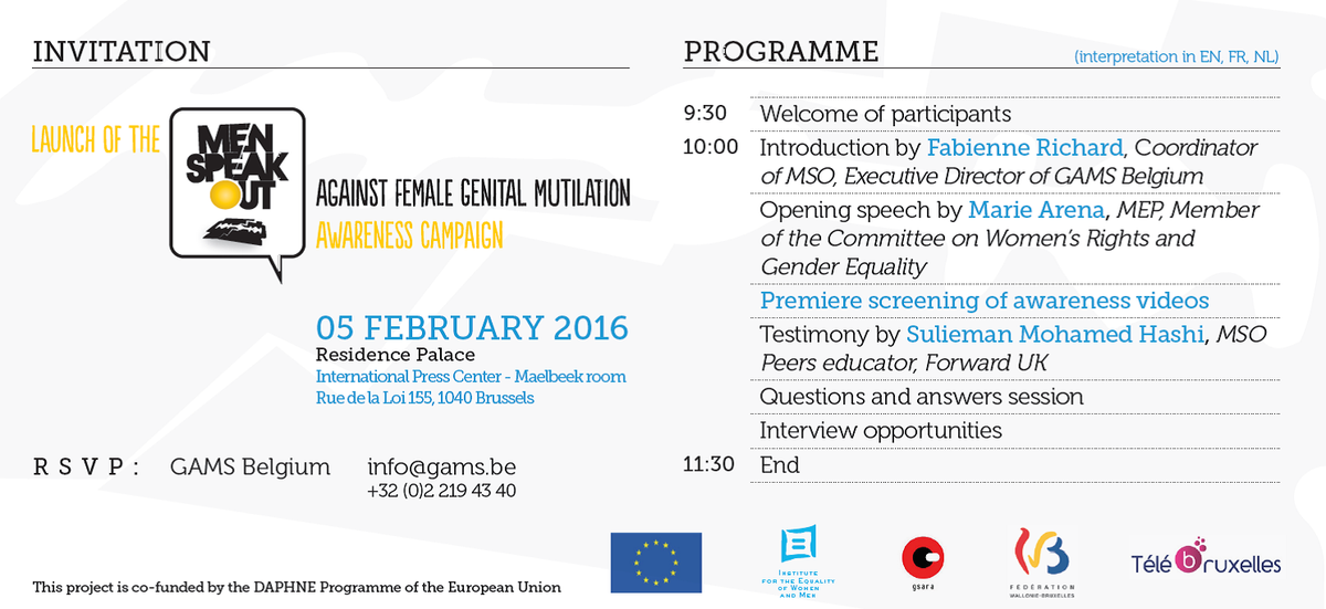 rscholtalbers's tweet photo. Press launch Men Speak Out against #FemaleGenitalMutilation. 5Feb,#Bxl. @FederationGAMS @ForwardUK @HimiloNL #FGM https://t.co/QcCJ12p4y8
