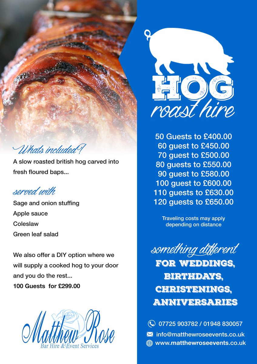 MatthewRose1214's tweet photo. Hog Roast Packages
Travelling cost will apply. :) Send us a message https://t.co/FnV2QVV286