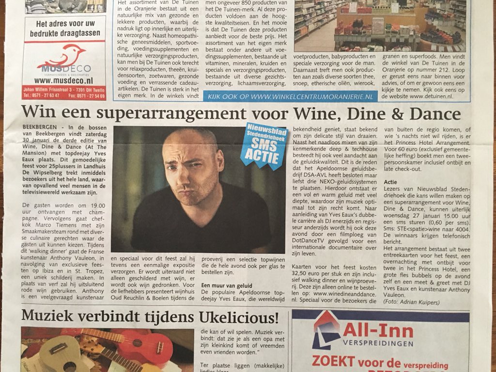 Gave winactie in <a href="/Stedendriehoek/">Stedendriehoek</a> voor ons feest met topdj <a href="/YvesEaux/">YVES EAUX</a> zaterdag aanstaande in <a href="/PHWipselberg/">Hotel de Wipselberg</a> #Beekbergen