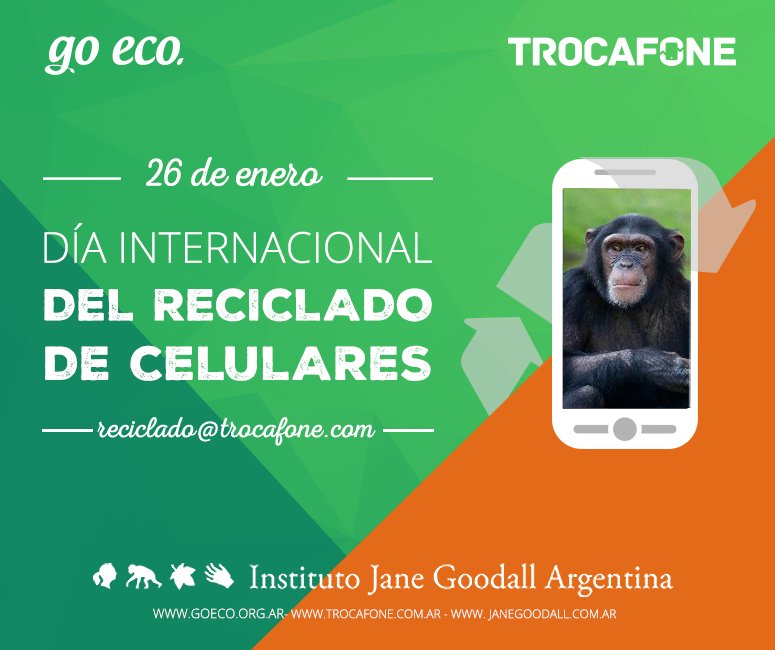 Festejá el día internacional del reciclado de celulares con nosotros y <a href="/JaneGoodallArg/">Jane Goodall Arg</a>! Mandanos tu teléfono viejo!