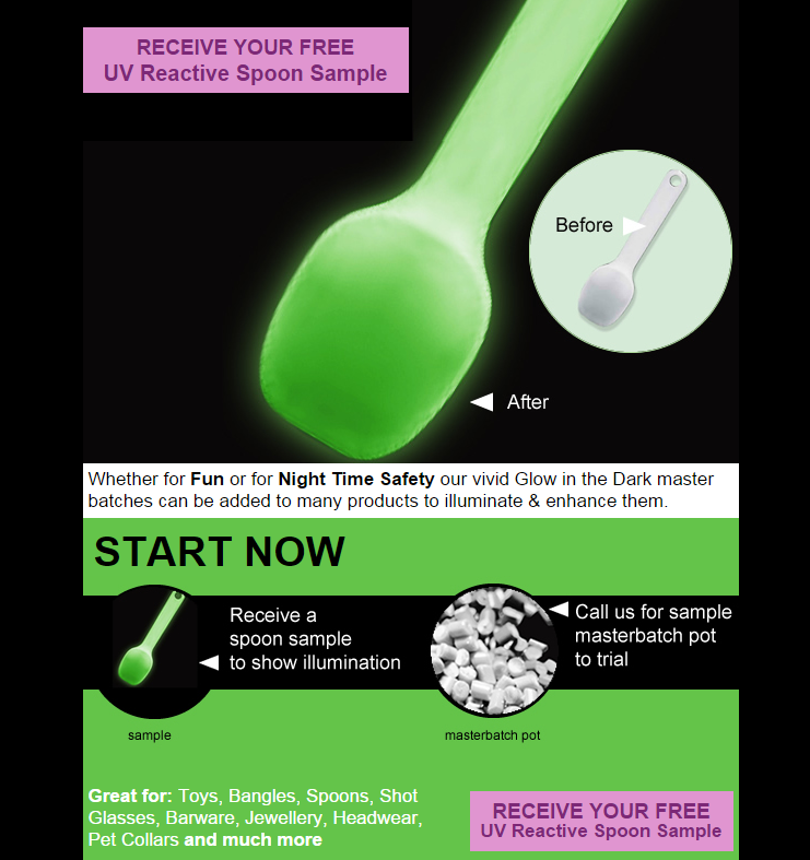 chameleoninks's tweet photo. Glow in the dark Masterbatch. Order your FREE UV Reactive Spoon https://t.co/qM9gSFchJo #thermochromic #colourchange https://t.co/Qm8UI1ob35