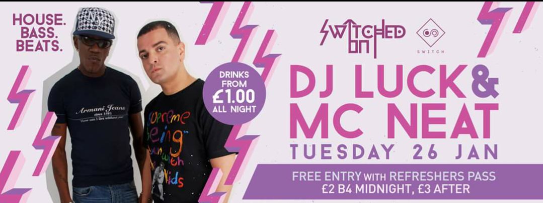 LucknNeat's tweet photo. CATCH US TONIGHT @switchsoton FOR A HUGE UK GARAGE SET! SEE YOU THERE!  #UKG #LittleBitOfLuck #Curiositypromo https://t.co/sc7rsgXcZh