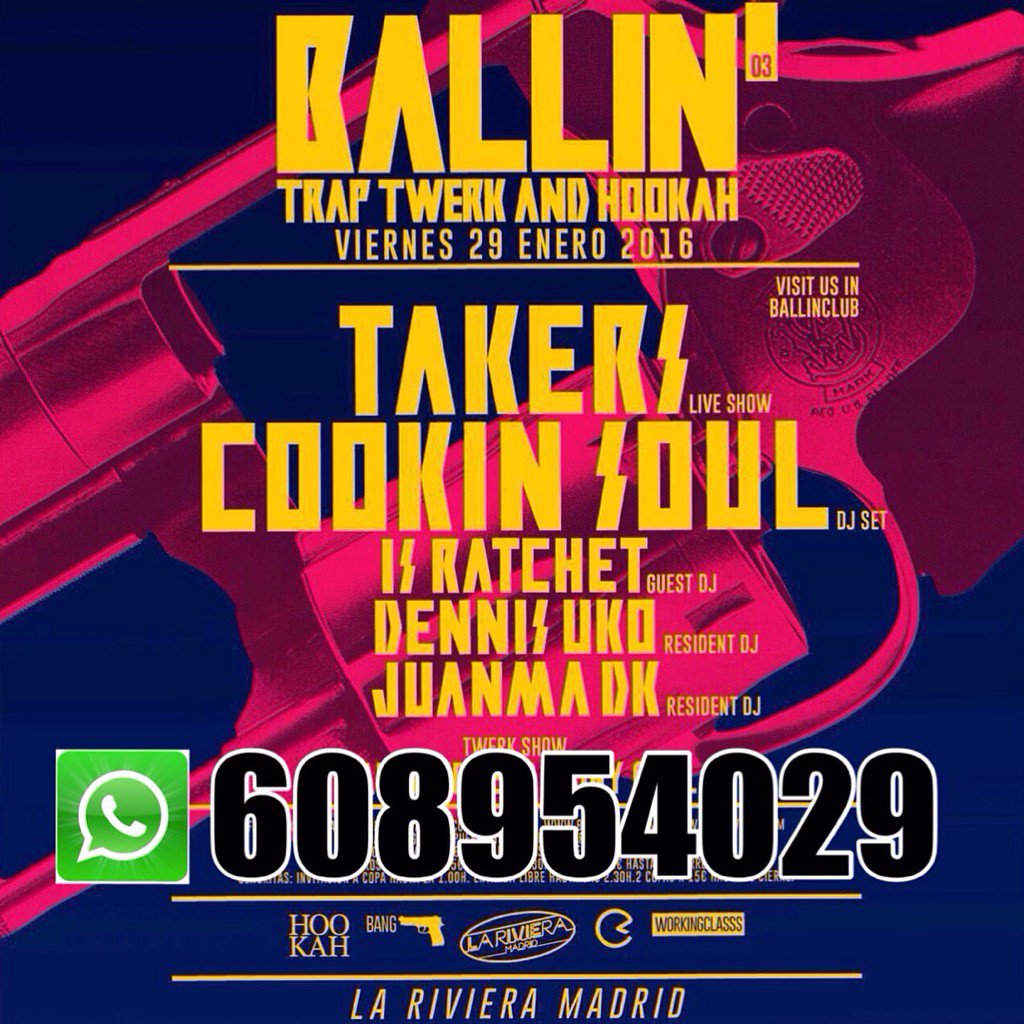 Maria__Fest's tweet image. 🎊 VIERNES en BALLIN (La Riviera)

#Madrid

🔹Takers, Dennis Uko, Cookin Soul 🎶

Info, listas y reservas

📲608954029