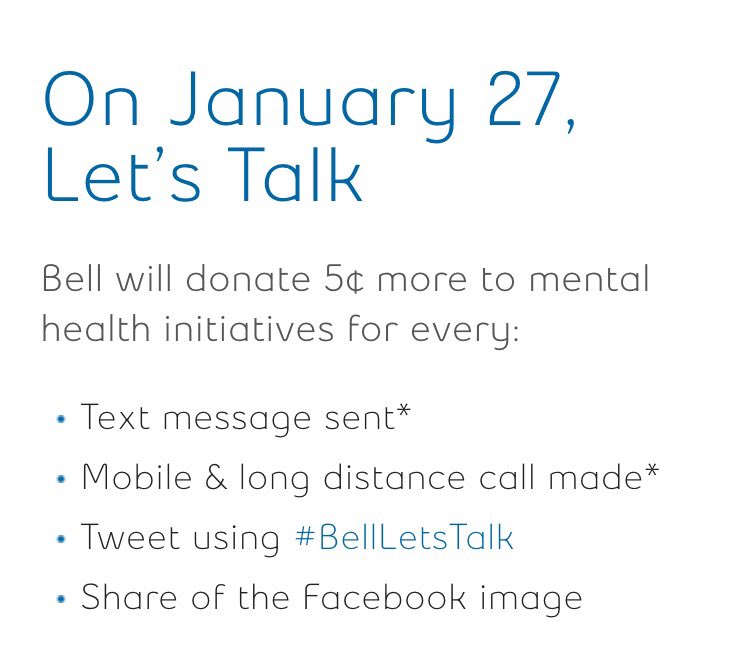 norm's tweet photo. #BellLetsTalk Day is TOMORROW! Tweet/RT using #BellLetsTalk & 5 cents will be donated to mental health initiatives! https://t.co/Vq7WxSACLG