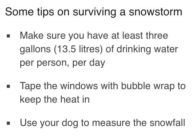 robjpowell's tweet photo. Hi @BBCNews. Just to clarify how point 3 works. Do I just give my dog a tape measure and send him out? #NYCBlizzard https://t.co/DU1rwHLzPl