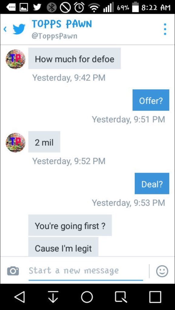 Fut_Cop2016's tweet image. REPORT AND BLOCK @ToppsPawn HE SCAMMED A TOPPS KICK DEFOE OFF @ap_lionel