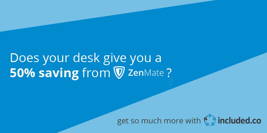 includedco's tweet photo. Does your desk give you 50% off on @ZenMate Premium? Desks at all our partner hubs do! https://t.co/sjknZvcxnx https://t.co/6WLr8vONaS