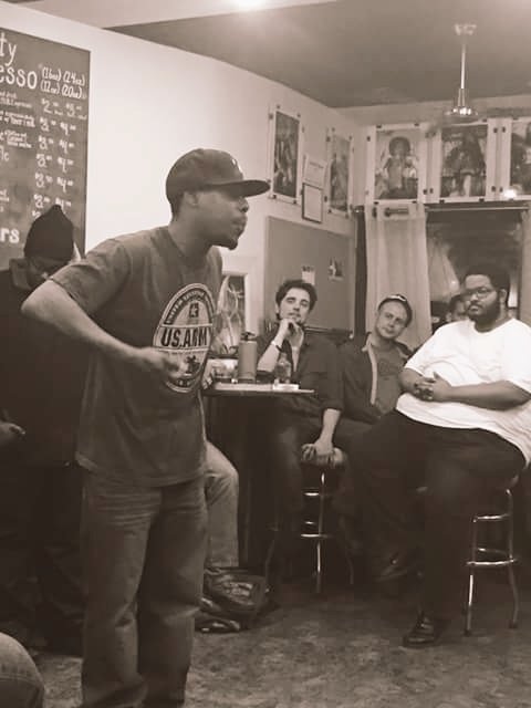 LiPSofBuffalo's tweet photo. LiPS co-founder TeamFinks at Caffeology in #buffalo #spokenword #poetry #LiPSofbuffalo https://t.co/aWqz2Hv4w7