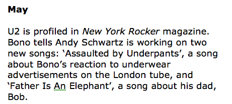 u2diary's tweet photo. Don’t know about you, but I would like to hear “Assaulted By Underpants.” From May 1981 in the book…. https://t.co/LB1UXy3osF