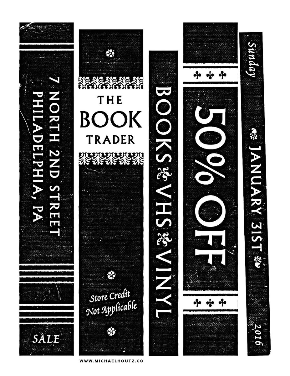 TheBookTrader_'s tweet photo. 50% off all Books, Records, and VHS Tapes, Sunday January 31st only!!! #TheBookTrader https://t.co/c7QbqbL0WA