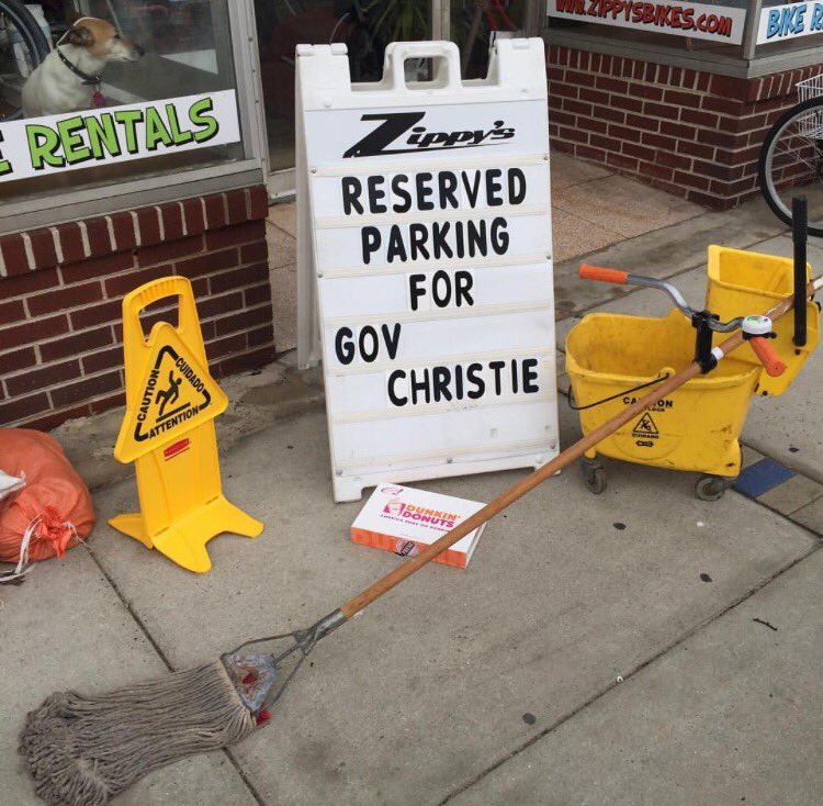 .@GovChristie is cordially invited to help mop down at @ZippysBikes in #Wildwood.  #jonas2016 #Christie2016