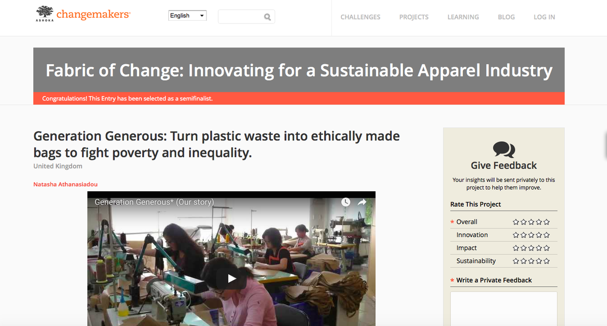 GenGenerous's tweet image. Hurray!!! We are in the Semi-Finalists of #FabricOfChange from @changemakers #generationgenerous