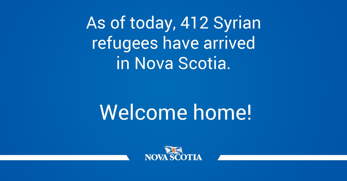 nsimmigration's tweet image. As of today, Nova Scotia has welcomed 412 new residents from Syria. #WelcomeRefugeesNS