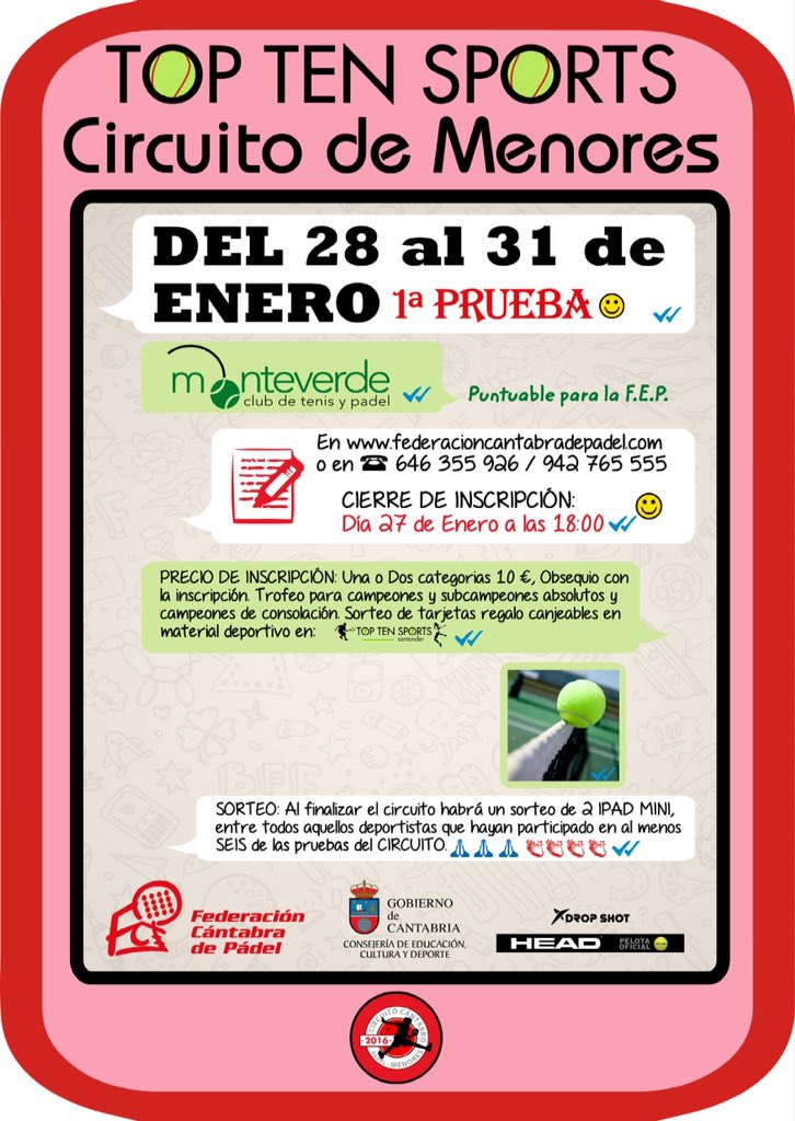 Mañana cierra el plazo de inscripción, apúntate ya!!! <a href="/PadelMonteverde/">Monteverde</a>