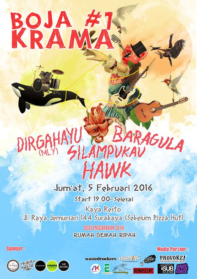 05.02.16 | Boja Krama #1 - FREE HTM | w/ Dirgahayu (Malaysia), <a href="/silampukau/">Orkes Silampukau</a> <a href="/stoner_hawk/">Hawk </a> <a href="/BxRxGxLx/">Baragula</a> at <a href="/KAYAresto/">KAYA Resto</a>