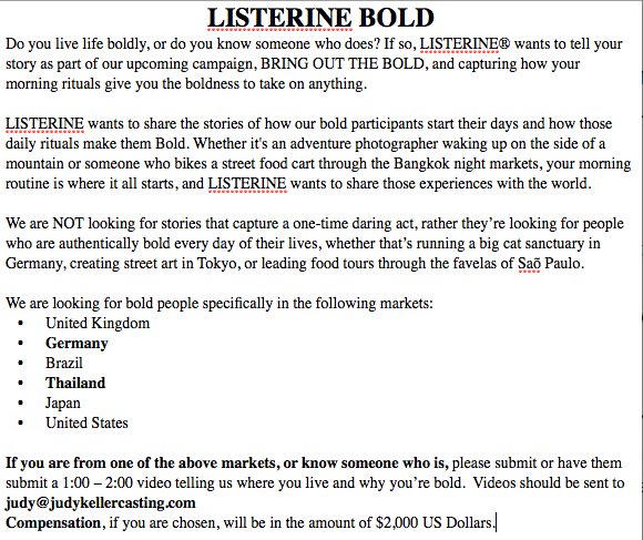 #LISTERINE #INTERNET #VIDEO #UK #UNITEDKINGDOM #GERMANY #BRAZIL #THAILAND #JAPAN #USA #UNITEDSTATES #BOLDPEOPLE