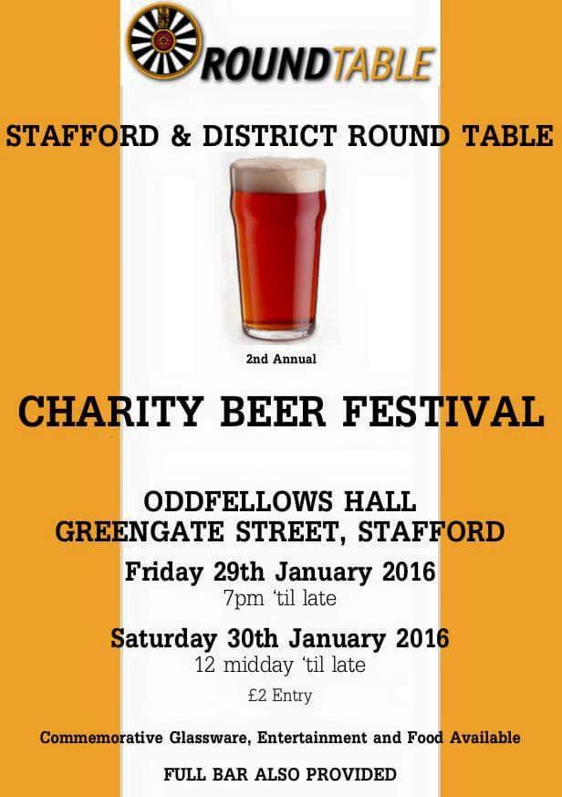 <a href="/Staffs176/">Stafford Round Table</a> get down to Oddfellows Hall Friday night &amp; Saturday charity beer festival  #roundtable @ShireHallArt