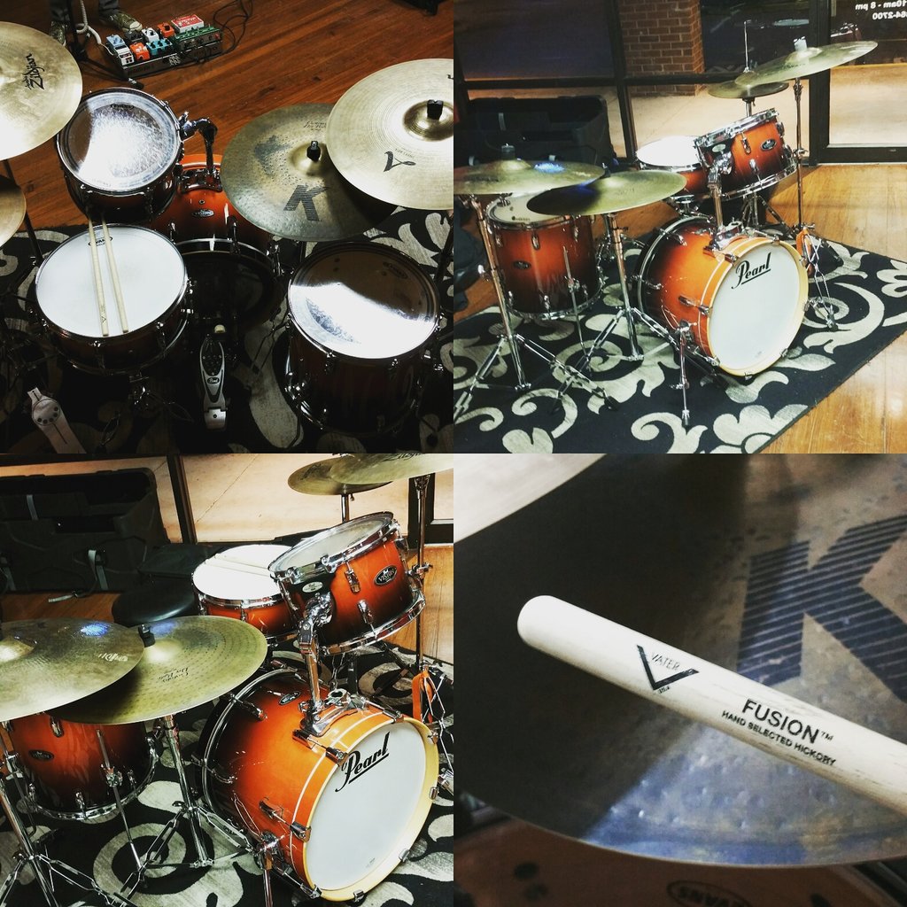 zach3196's tweet photo. Pictures of my gear from last night's rehearsal.
 #practice #drums #drummer #vaterdrumsticks #pearldrums #zildjian https://t.co/mNPuEjT8hZ