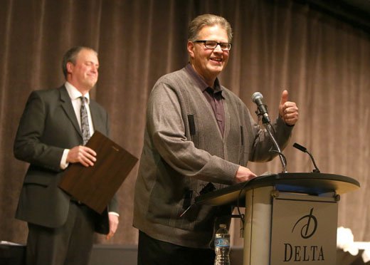 ICYMI, here's a shot of Dancing Gabe Langlois receiving the MSSA's Dallis Beck Good Guy Award on Friday night.