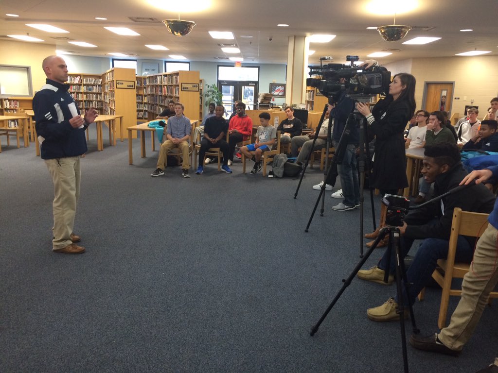 New Centennial head football coach Matt Kriesky addresses his football team for the first time.