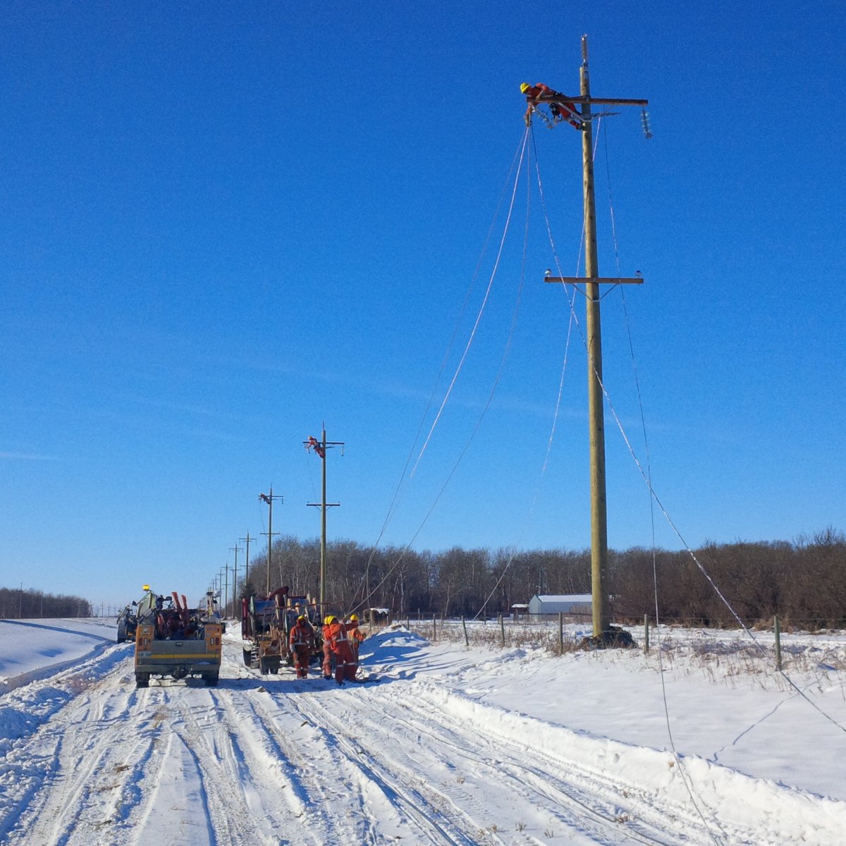 Ever wondered what line construction looks like? 66kV line going up between Neepawa &amp; Plumas Corner on Hwy 16: