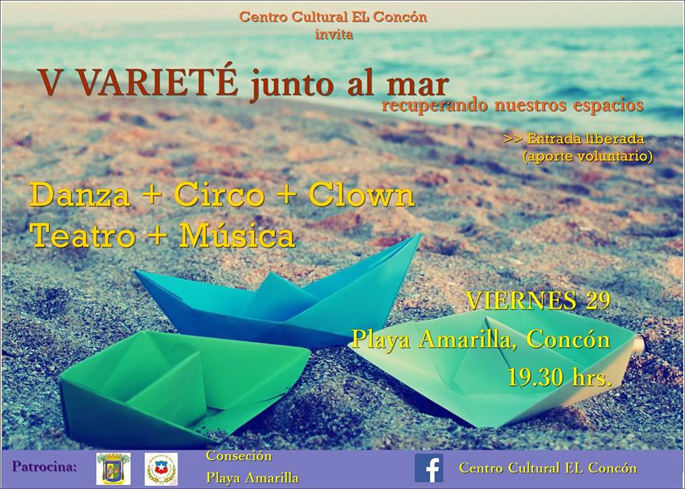 CCElConcon's tweet image. VARIETÉ JUNTO AL MAR, este viernes 29 a las 19.30 en playa Amarilla facebook.com/events/5696234… #ElConcón #Concón