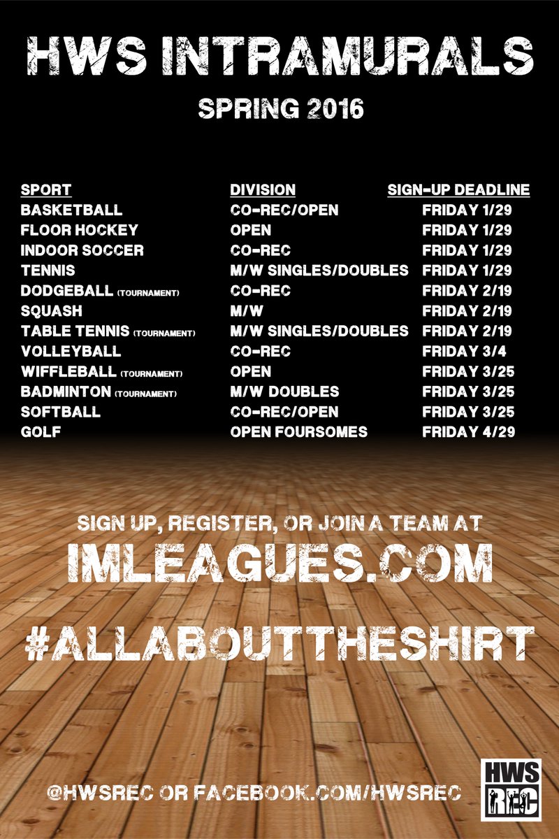 HWSRecreation's tweet photo. Indoor Soccer, Basketball, and Floor Hockey deadlines are Friday 1/29 Register on IMLeagues  #AllAboutTheShirt https://t.co/HtUUM0o3Ti