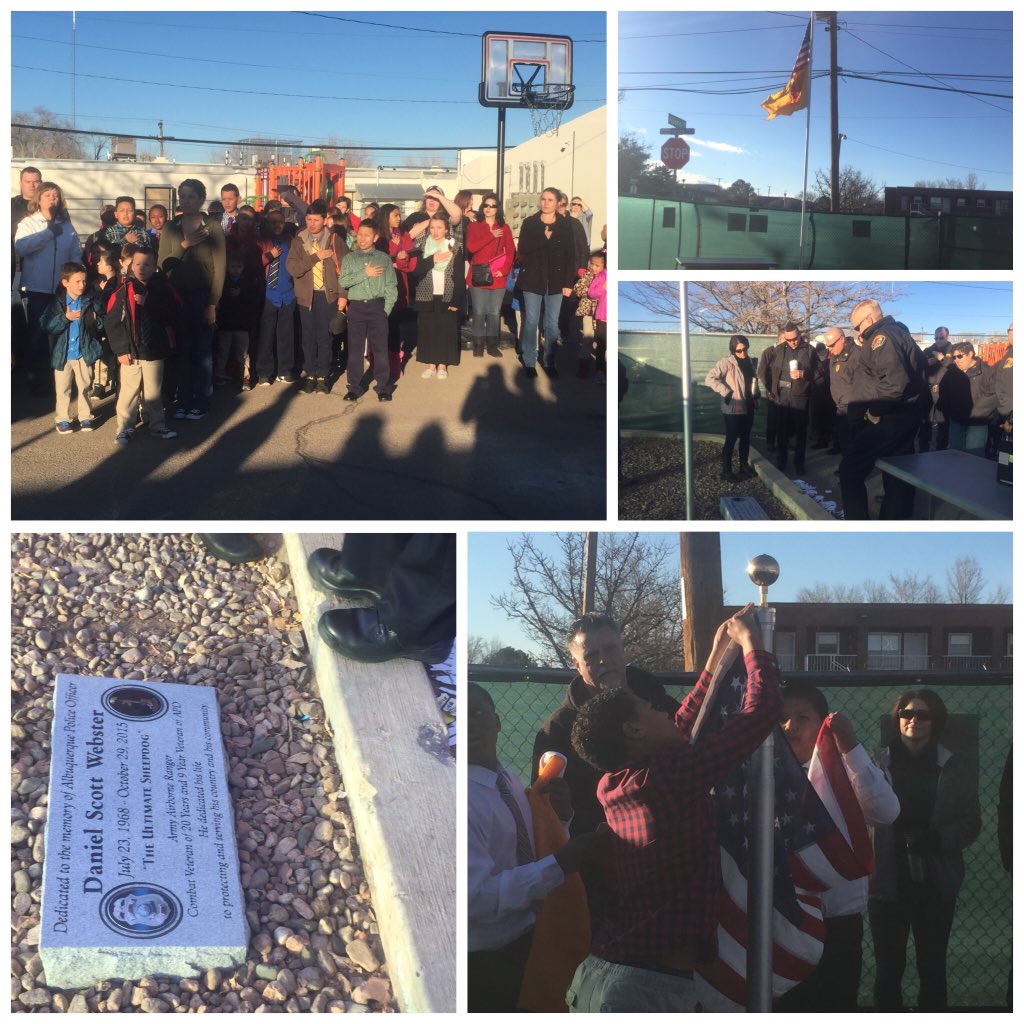 ABQPOLICE's tweet photo. Today Coral Community Charter School dedicated a new flagpole in honor of our fallen hero Ofc Dan Webster.
#WeAreABQ https://t.co/8sZhfZTzOa