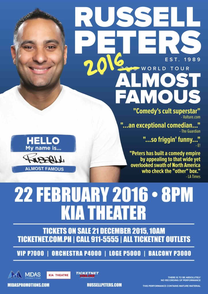 jaysonpaor's tweet photo. .@therealrussellp #AlmostFamousWorldTour comes to Manila on 2.22.16 at @KiaTheatre Read: https://t.co/82GOU5pGMh https://t.co/BL02C4ODAP