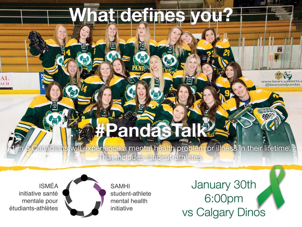 PandasHockey's tweet photo. @Ferknuckle The university of Alberta pandas are supporting mental health this weekend at our game Jan 30th https://t.co/0OQ6jYw4Ns