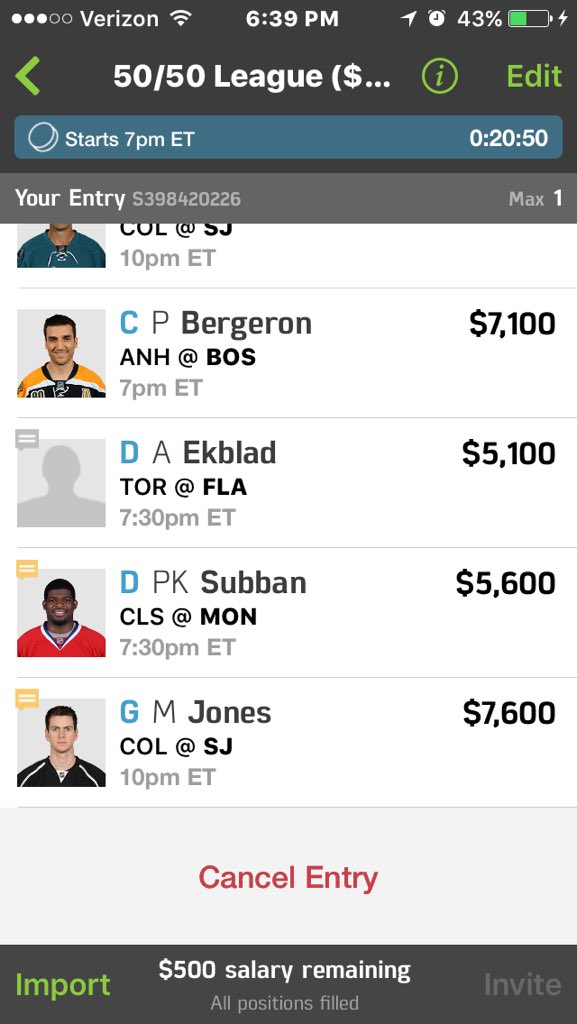 DFS_Cowboy's tweet photo. #Fanduel 7pm (Main) #NHL Cash/GPP Lineup - Tip Email in Bio (Like if Using) #SaddleUp #LetsCash https://t.co/N5JDFGNxYS