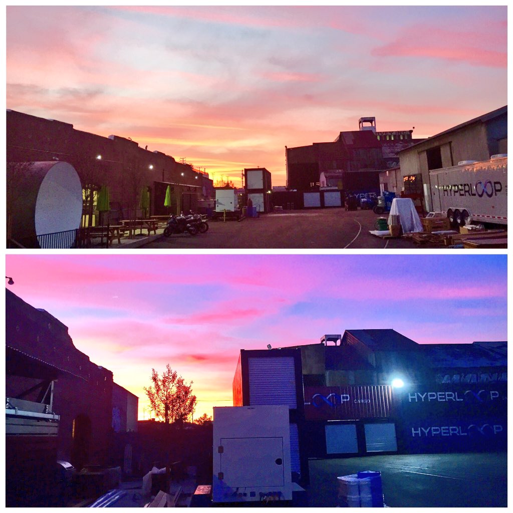 Toroosian's tweet image. Amazing sunsets seen from @HyperloopTech campus in Downtown LA #Hyperloop #HyperloopTech #LAsunset #DowntownLA