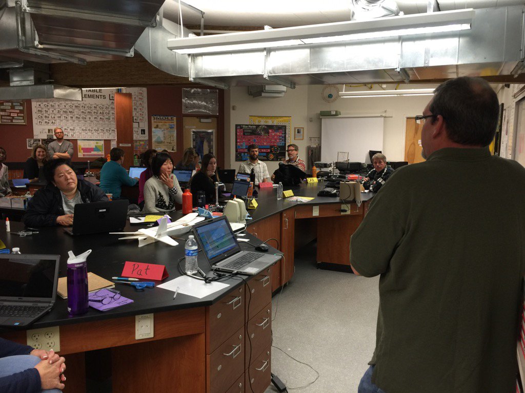 bcrosby's tweet photo. Kirk Ellern explaining to our 3-12 teachers the why and how of drones in education. #PathwayToSpace https://t.co/FzUcqffbYf