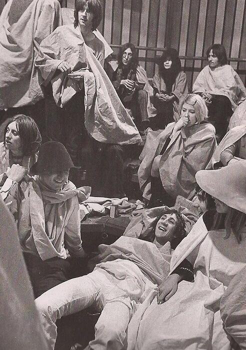 NotableHistory's tweet photo. John Lennon, Yoko Ono, Eric Clapton, Pete Townsend, and more, at The Rolling Stones Rock and Roll Circus, 1968 https://t.co/OgNodE1TmK