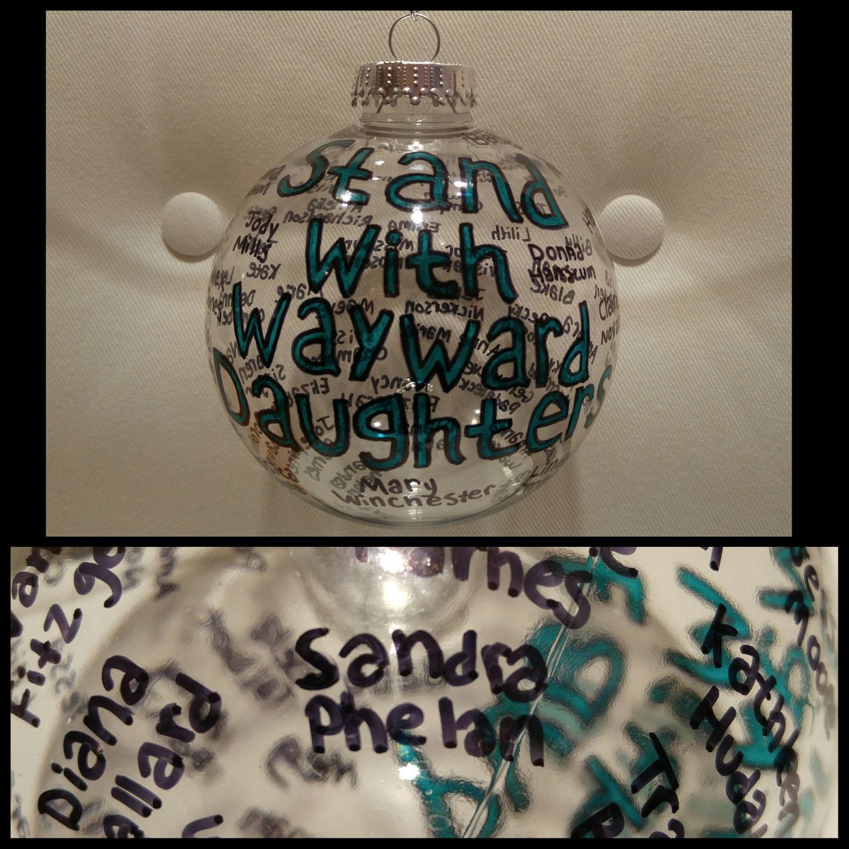 nicmanz15's tweet photo. @eldwenne @JenniferCopping Can't wait!! Sandra Phelan is on my #StandWithWaywardDaughters ornament I made!! 😄 https://t.co/6EzFOZoRDI