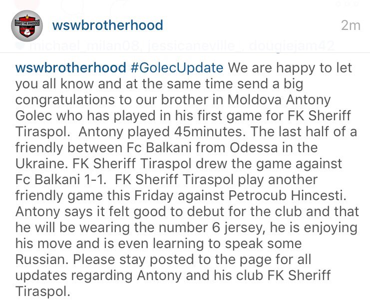 WSWBrotherhood's tweet photo. #GolecUpdate We are happy to send a big congratulations to our brother in Moldova Antony Golec. #WSWbrotherhood https://t.co/zKBjLqLHiy