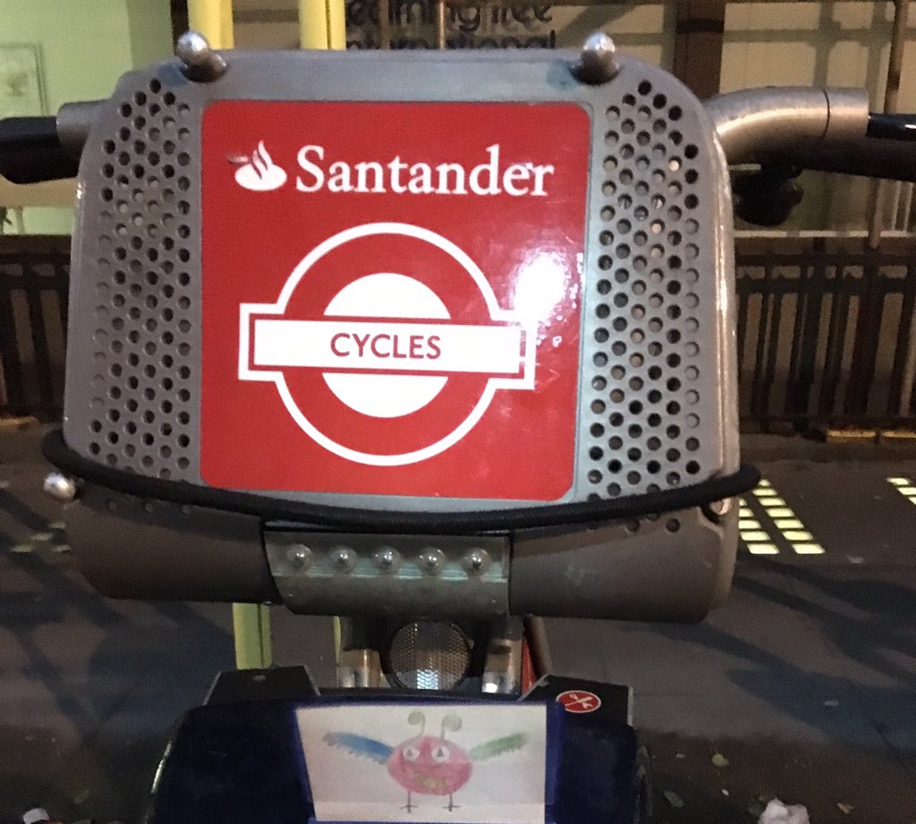 JaggerG's tweet photo. #missingmonster Redob hitching a lift on London #BorisBike. Let's hope he's not angry lots of sky scraper here! https://t.co/AIP1dZ31gW