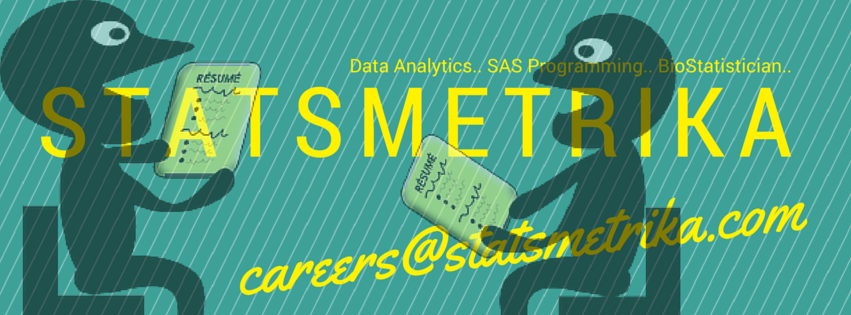 statsmetrika's tweet photo. @statsmetrika are hiring for multiple positions in #DataAnalytics, #SASProgramming...
careers@StatsMetrika.com https://t.co/uDAVRbaeur