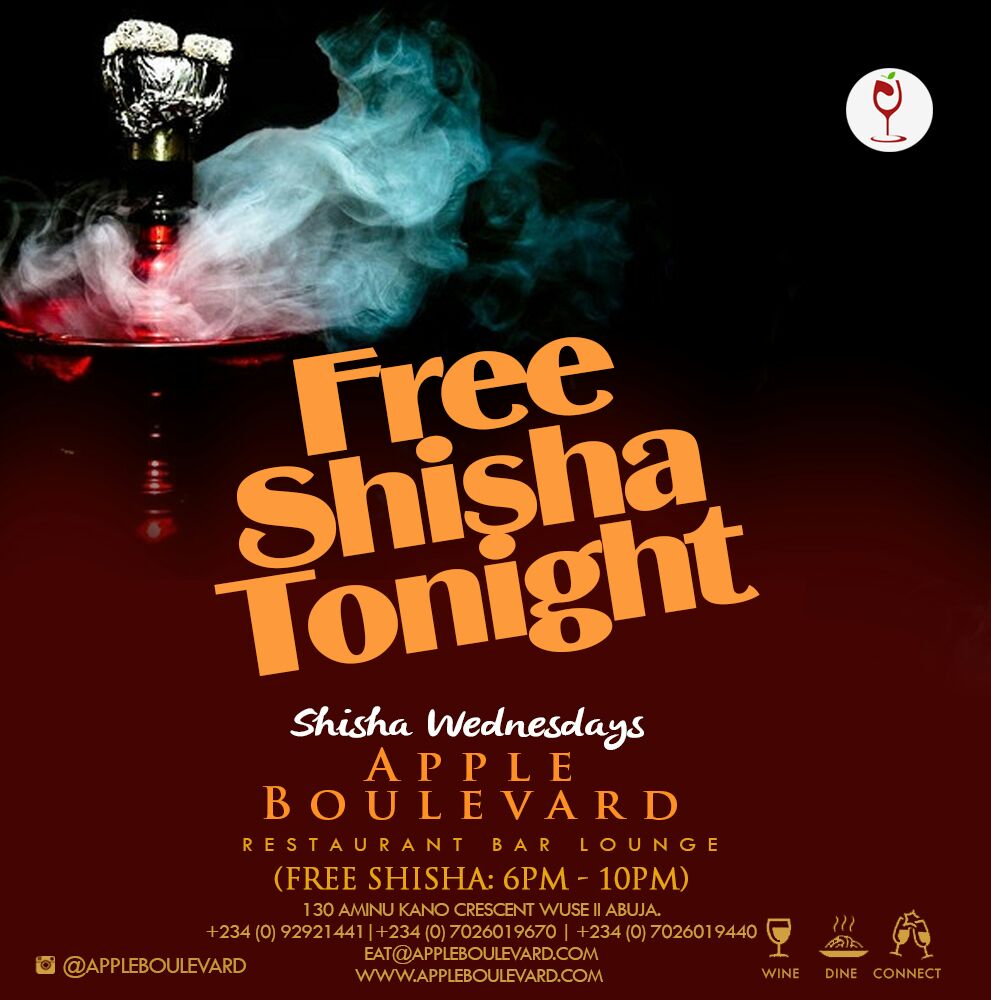 apple_boulevard's tweet photo. Did someone say #shisha?
#FreeShisha Wednasdays,6-10pm,designed just for you.
#ShishaLounge #Abuja #Nigeria #connect https://t.co/EoDUzcR0qd