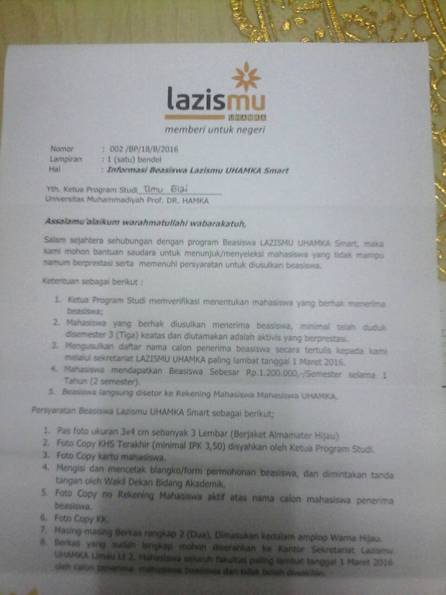 Untuk kawan2 Mahasiswa UHAMKA yg berprestasi dan memiliki IPK minimal 3,50 segera konfirmasi Kaprodi kalian masing2.