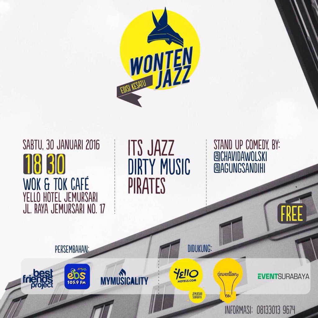 Akhir pekan ini yuk merapat di Wonten Jazz di Wok &amp; Tok Cafe, Yello Hotel, Jl. Raya Jemursari Nom 176. it's FREE 😀