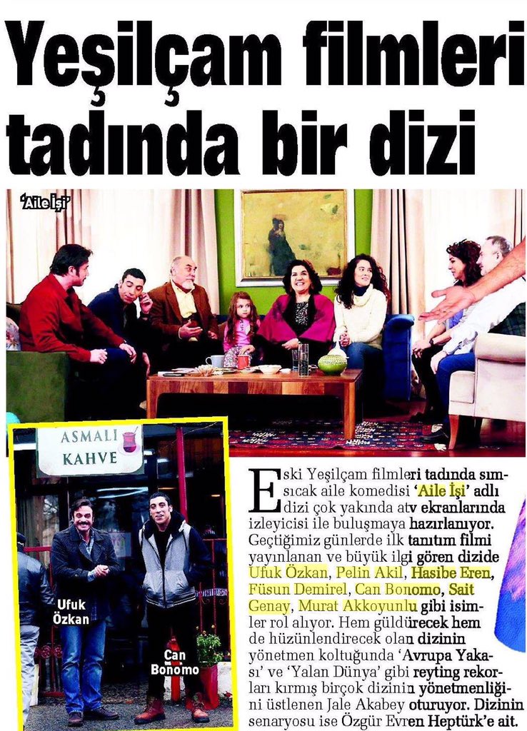 'Aile İşi' görücüye çıktı / Yeşilçam filmleri tadında bir dizi
<a href="/milliyet/">milliyet.com.tr</a> <a href="/Sabah/">Sabah</a> <a href="/_NTCMedya/">NTC MEDYA</a> <a href="/atvcomtr/">atv</a>